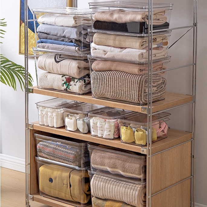 Kotak Penyimpanan Transparan Baju Handuk Makeup Dengan Tutup