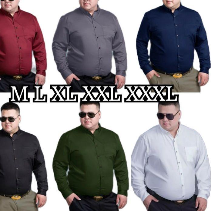 Terbaru[LR 035]RFN Santa Ricci Kemeja Pria Jumbo XXL XXXL 2XL 3XL Polos Murah Hitam Navy Biru Puti