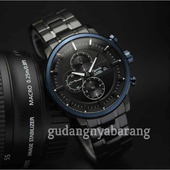 JAM TANGAN PRIA - COWOK - LAKI ALEXANDRE CHRISTIE AC 6323 STAINLESS BLACK HITAM BLUE BIRU ORIGINAL