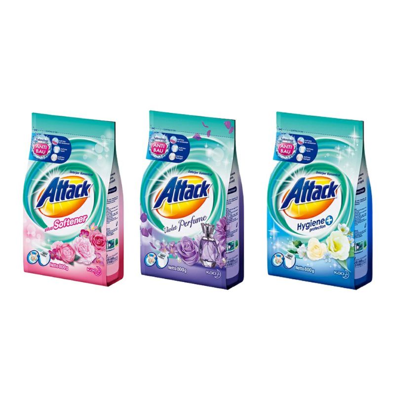 Attack Deterjen Detergen Bubuk 800 Gr Plus Softener, Clean Maximizer, & Violet