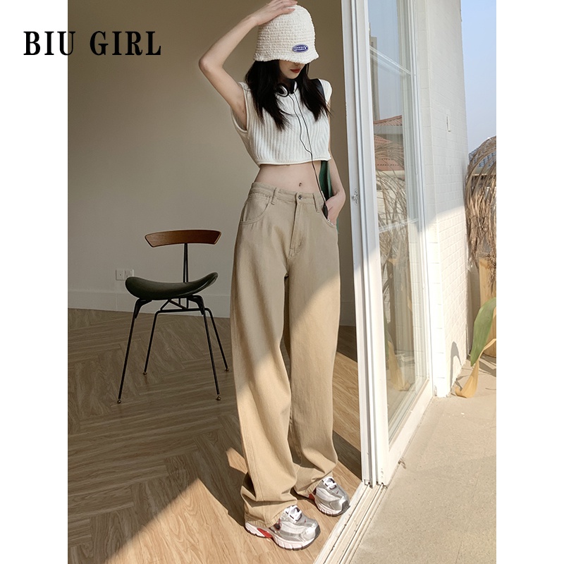 New Highwaist Khaki Kulot Jeans Wanita Loose Hangover