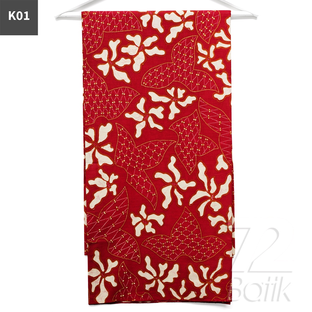 KAIN BATIK PREMIUM Bahan Katun Motif Daun Singkong Warna Merah 721477 Cap 72 Jarik Jarit Samping Kebat Panjang Batik Katun Modern Premium Bahan Seragam Batik Pernikahan Kantor Keluarga Murah Kamen Jadi Batik Bali Lembaran