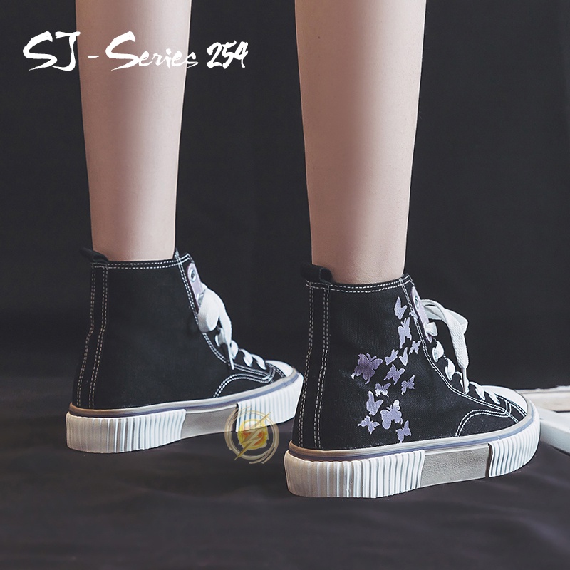 [Mona] Sepatu Sneakers Boots Wanita Motif Trendy Kupu-kupu Kualitas Import Premium - 254 (GRATIS TALI SEPATU)