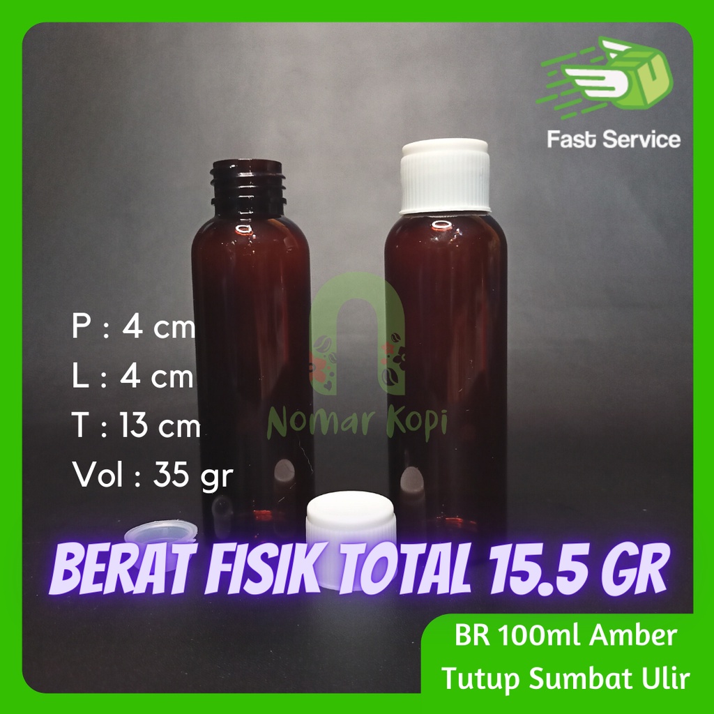 BOTOL AMBER 100ML BR PET TEBAL TUTUP SUMBAT ULIR MULTIFUNGSI KOSMETIK