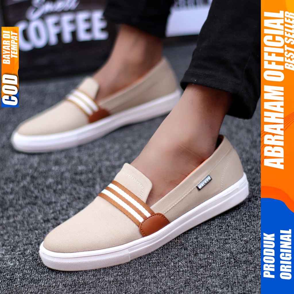 Abraham Kante - Sepatu Slip On Santai Casual Pria Hitam Kanvas Original