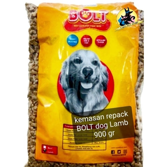 BOLT dog Lamb beef Makanan anjing kering dry dog food 900 gr gram free mainan