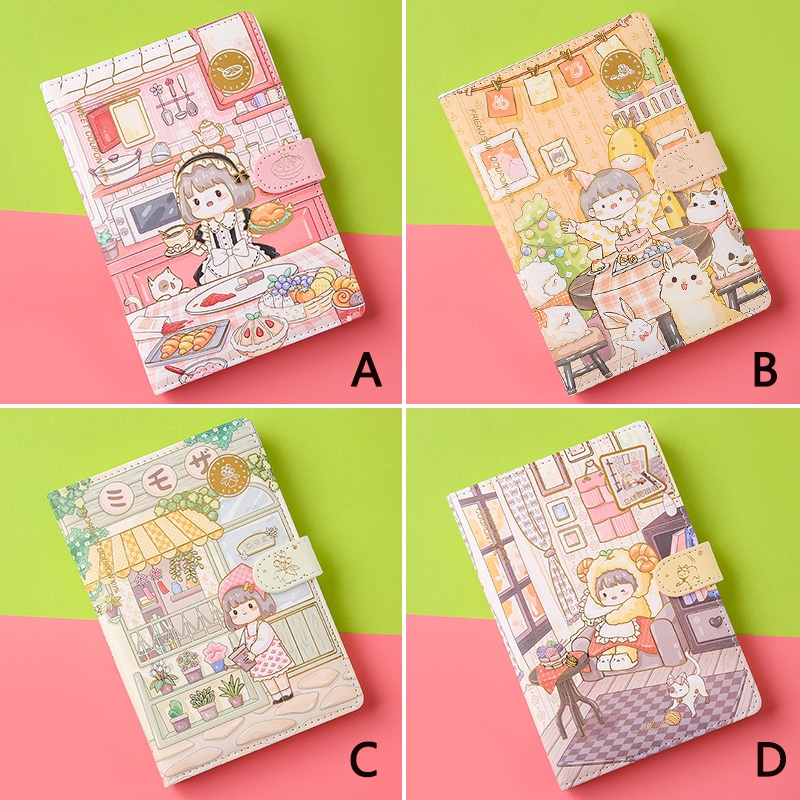 112 Sheets Cartoon Girl Series Notebook with Magnetic Buckle Student Creative Memo Pad