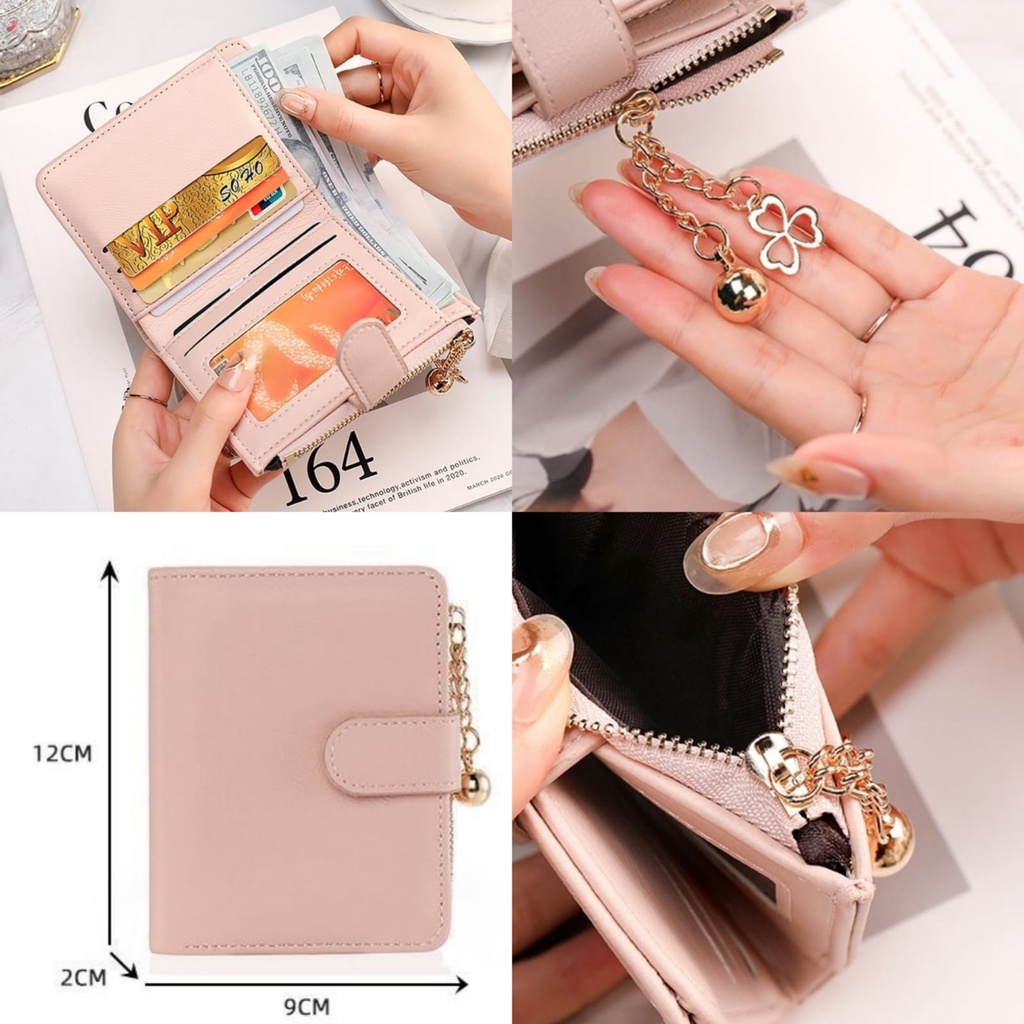 DOMPET LIPAT WANITA KECIL IMPORT KULIT PINK GRACE WA552P3 MINI SLOT KARTU RESLETING KOIN PREMIUM FASHION KOREA REMAJA KEKINIAN SIMPLE LUCU CEWEK MURAH