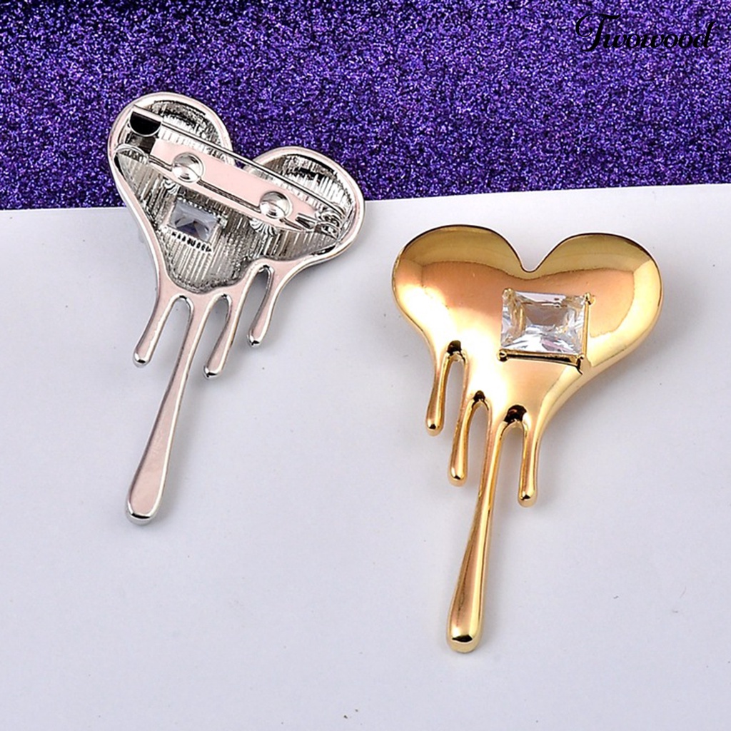 Twowood Mini Exquisite Lapel Pin Gift Heart Shaped White Cubic Zirconia Brooch Pin Costume Accessories