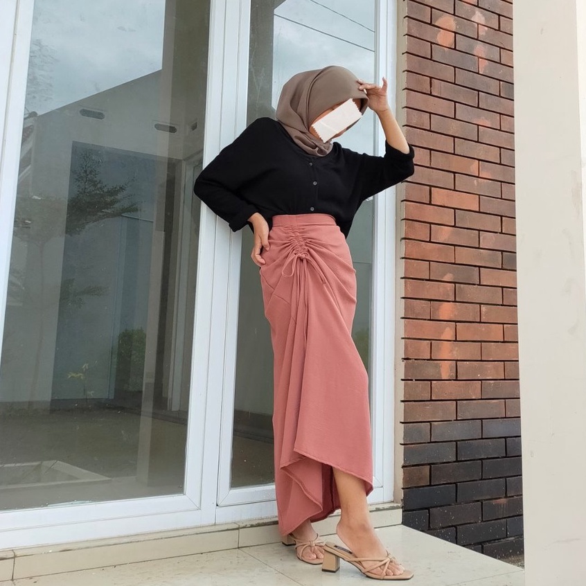 ROK SERUT SAMPING CRINKLE AIRFLOW/ROK PANJANG SERUT BAHAN CRINKLE