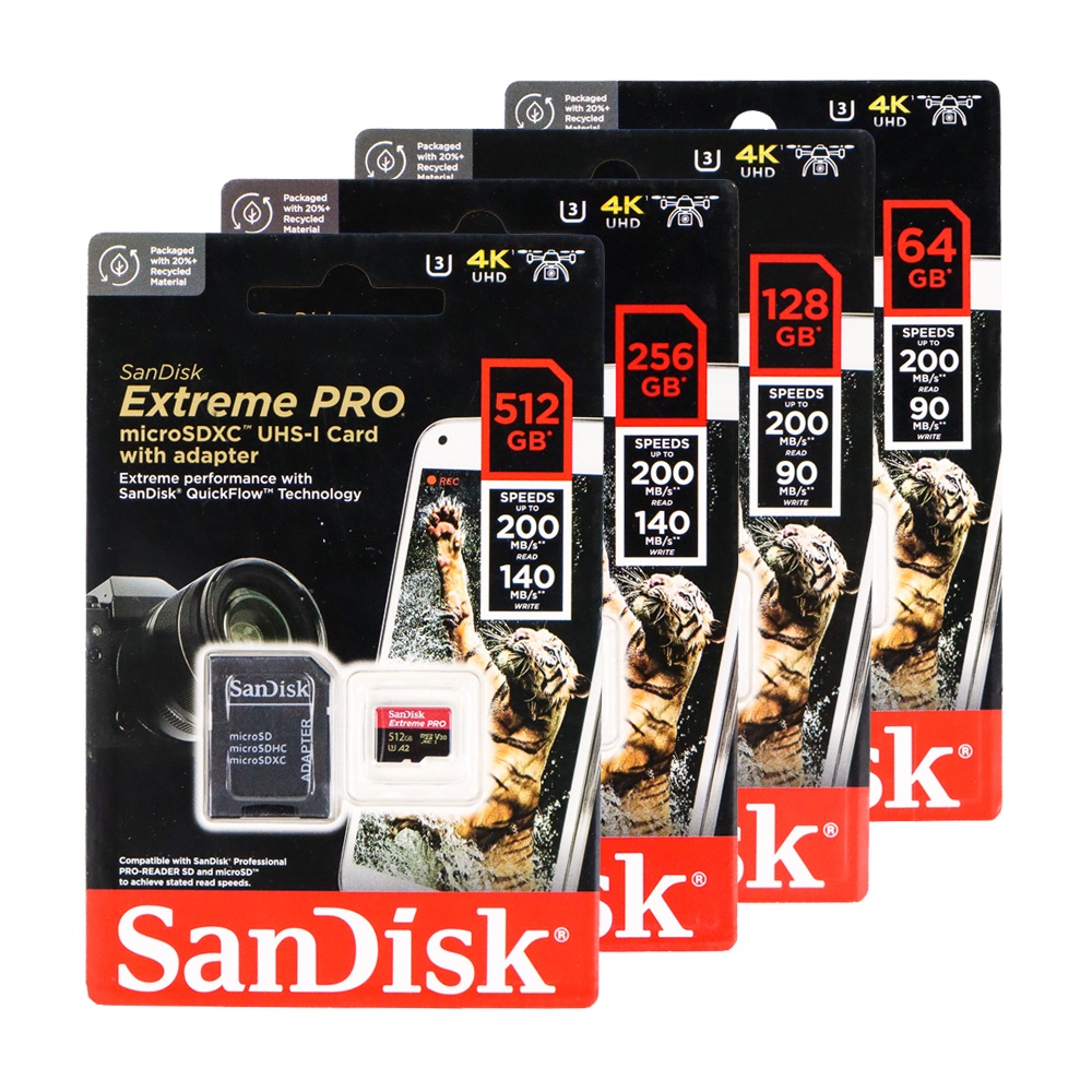 SanDisk MicroSDXC Extreme Pro V30 A2 U3 4K (200MB/s) 64GB-SDSQXCU-064G