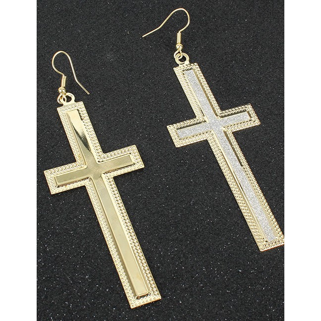 LRC Anting Gantung Fashion Golden Geometric Cross Frosted Alloy Earrings K44347