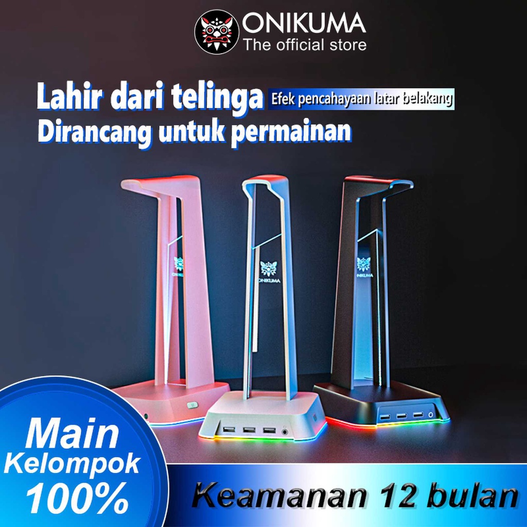 Onikuma ST-2  RGB Gaming Headphone Stand Komputer Headset Desktop Tampilan Pemegang Logo Bercahaya dengan 3 USB dan 3.5 Mm AUX Port