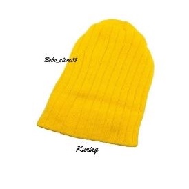 Kupluk Beanie Anak Bayi Polos Model Salur Laki Laki Perempuan New Born Usia 0 - 2-Kuning
