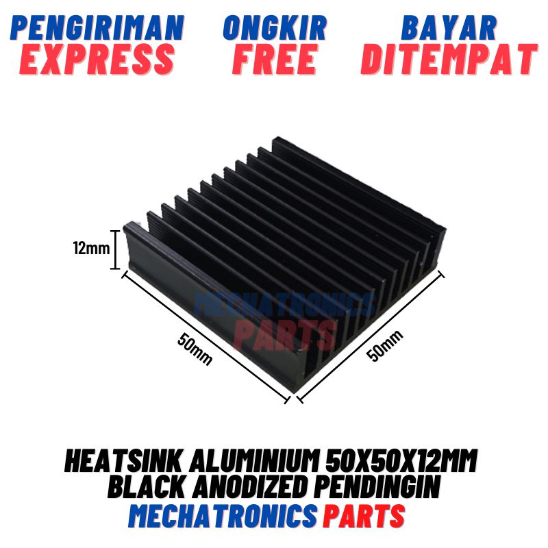 Heatsink Aluminium 50x50x12mm Black Anodized Heat Sink Pendingin