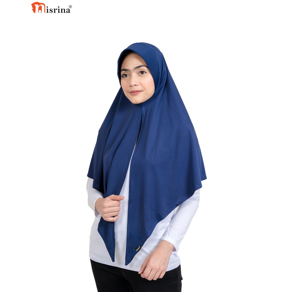 Nisrina Fashion Muslim Bergo Instan Polos Belah Tengah Paras M Lestari-Biru Dongker