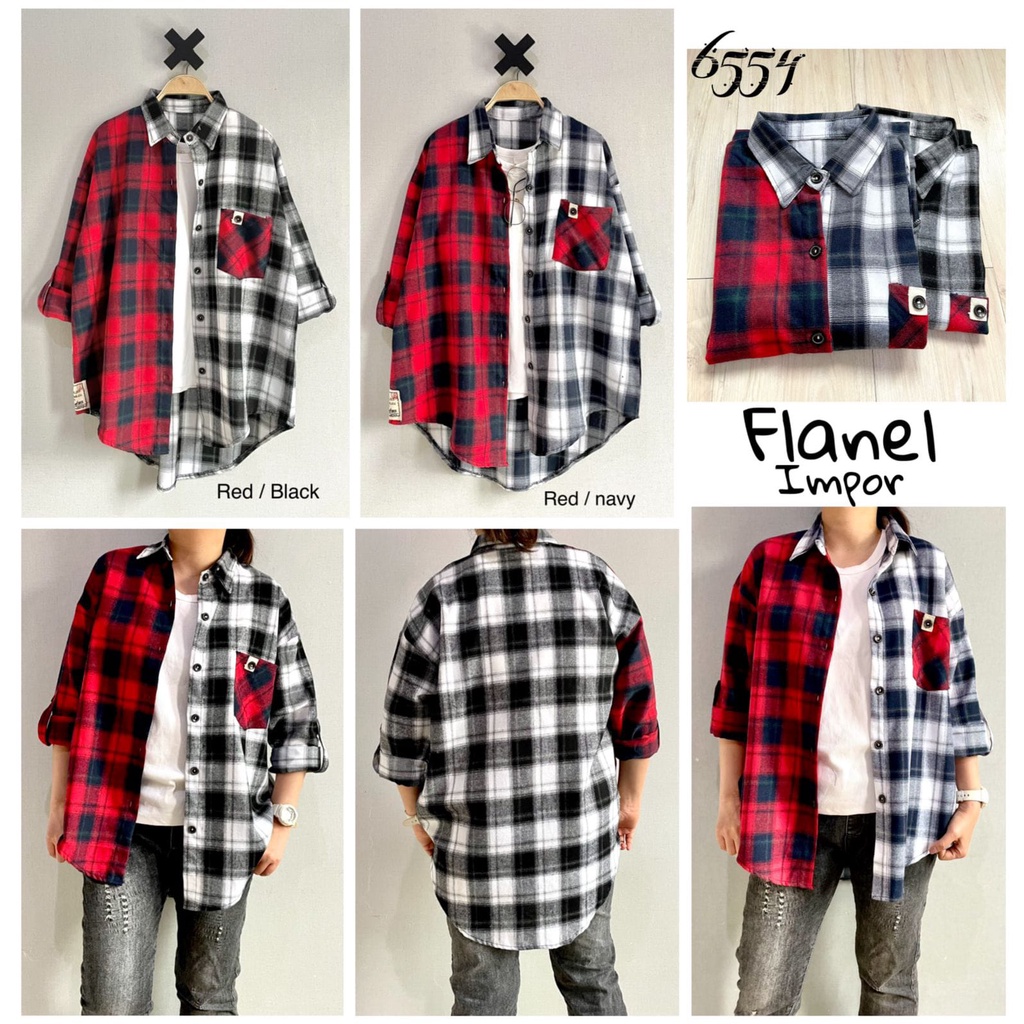 Atasan Wanita Lengan Panjang, Motif Kombinasi Warna, Kotak-kotak