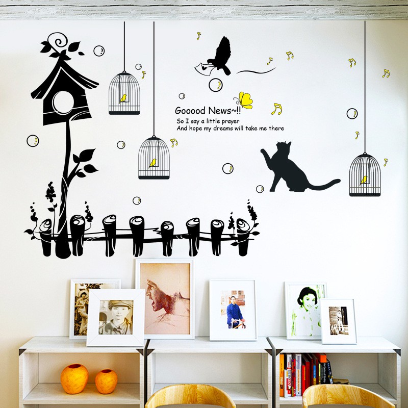 RELIZA WALL STICKER SANGKAR KUCING PAGAR TAMAN BIRD BURUNG DAPUR STIKER DINDING XL8267