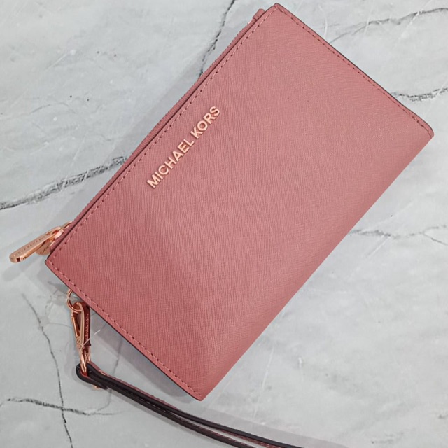 DOMPET MK MICHAEL KORS WRISLET DOUBLE ZIP PEACH