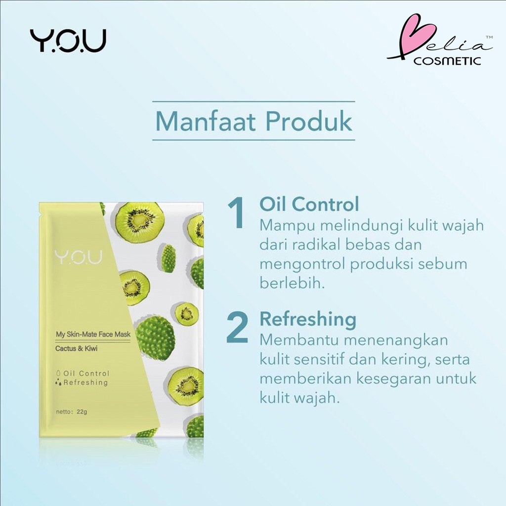 ❤ BELIA ❤ YOU My Skin - Mate Face Mask 22g | Sheet Masker Y.O.U makeups Skin Care (✔️BPOM)