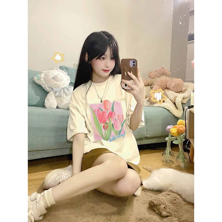 Kaos Atasan Wanita Krem / Baju Oversize Wanita/Atasan kekinian/T-shirt Korea Tee Import (realpict)