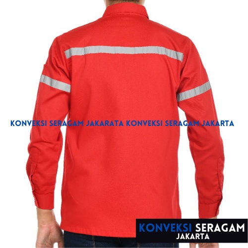 Baju Kemeja Safety K3 Lengan Panjang - Seragam Kerja Atasan Wearpack Werpack Werpak Proyek Tambang Warna Merah Pria Wanita - Konveksi Seragam Jakarta