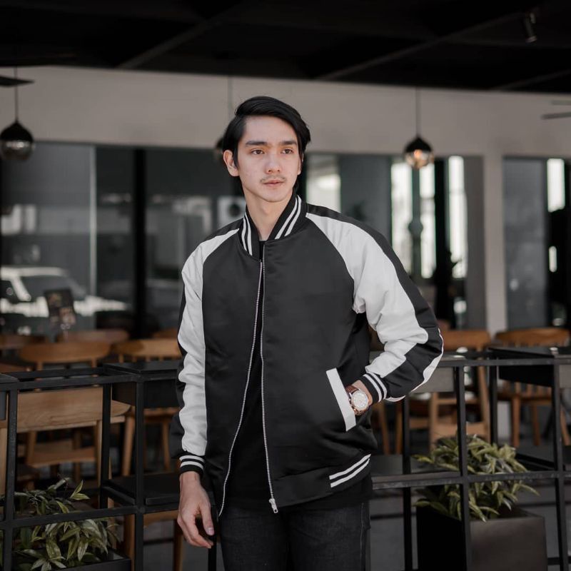 Jaket Sukajan Polos Kombinasi - Jacket Bomber Sukajan Pria Murah
