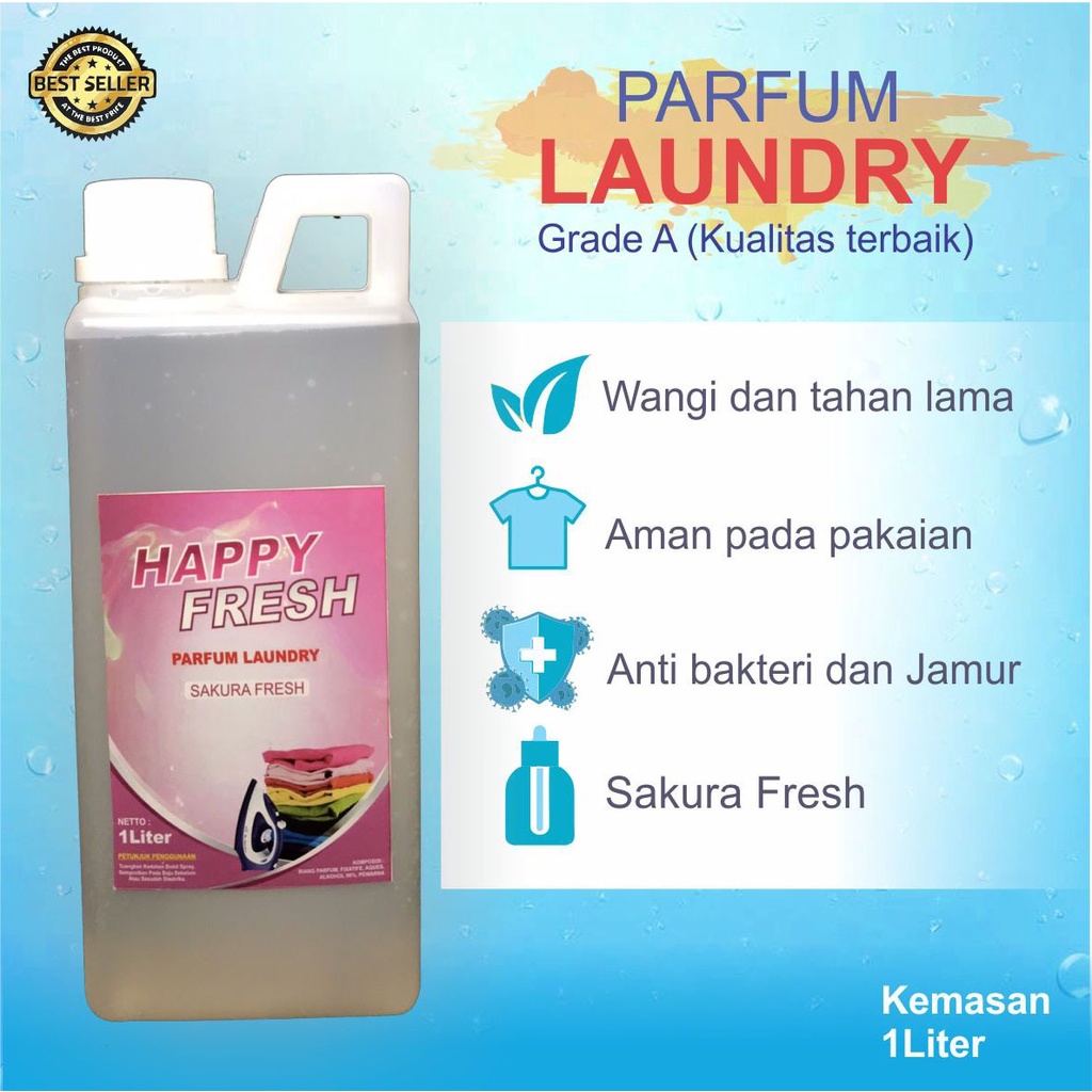 Parfum Laundry Pelicin bahan Alkohol dan Pengharum Baju 1Liter &quot;HAPPY FRESH&quot;  Berkualitas Wanginya Tahan Lama Anti Apek dan Anti Jamur