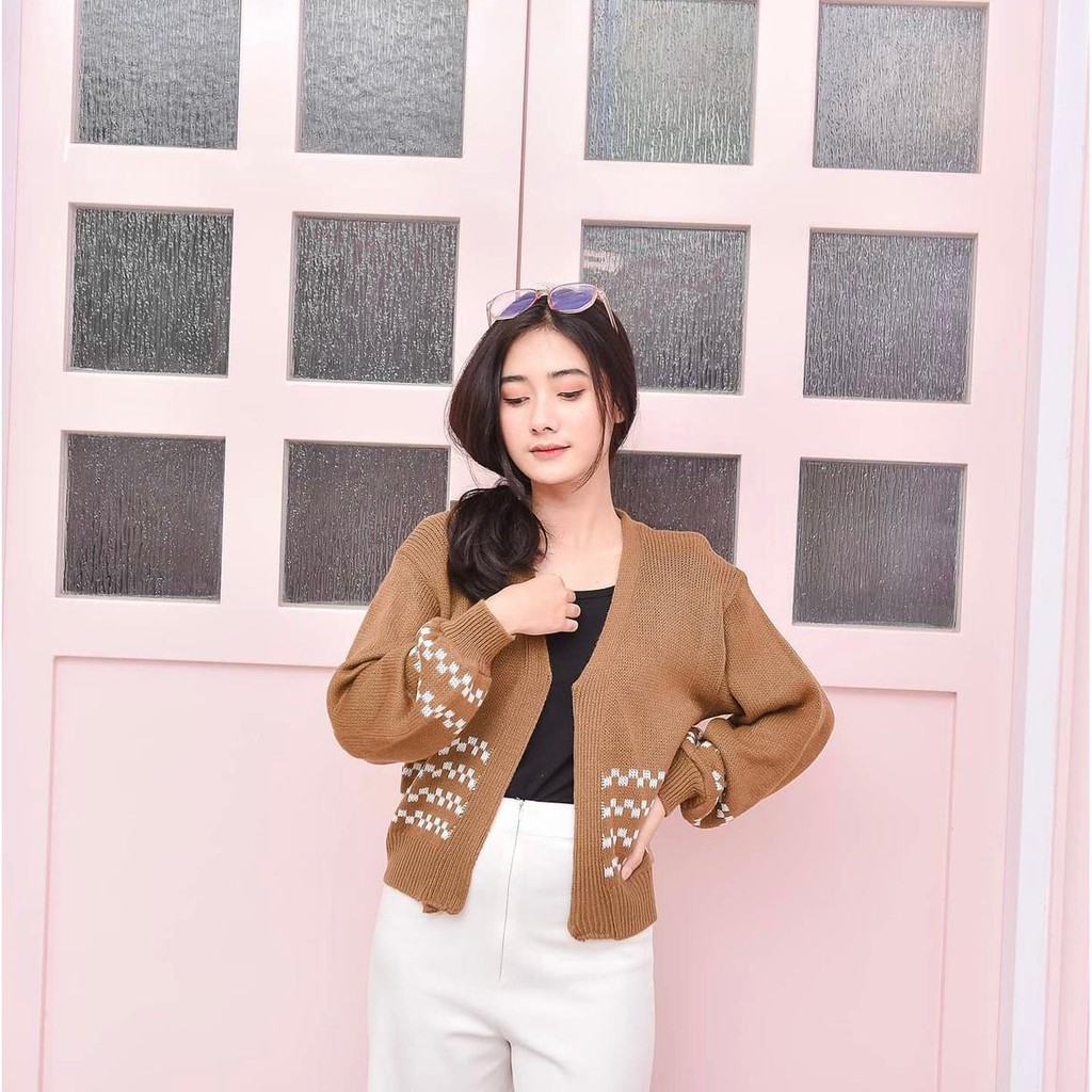 TokoMilkan - Cardigan Rajut Wanita Strip SHIRA CROP CARDY | Outer Cardy Rajut Wanita