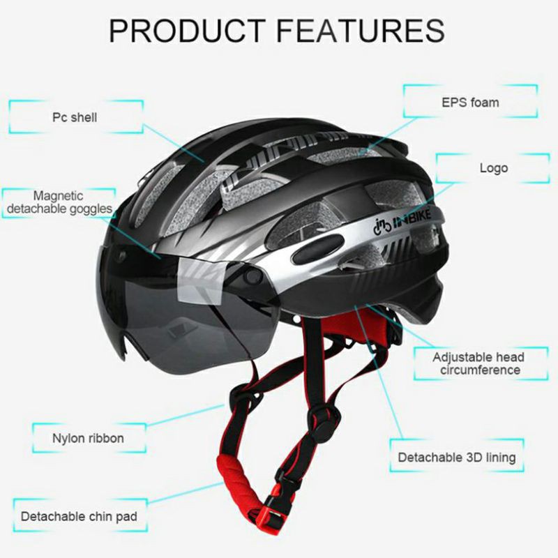 INBIKE Helm Sepeda MTB Ultralight Windproof Lens Size L - MX-3 - Silver ￼