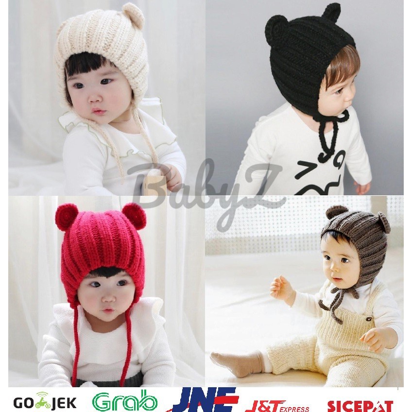 TOPI KOREA LUCU BAHAN WOL HIASAN RENDA KOREA ANAK BALITA BABY KNITTED CUTE HAT BEANIE