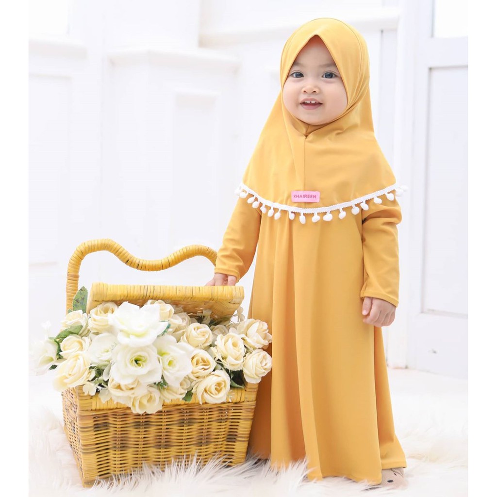 Gamis Bayi / Gamis Bayi Perempuan Khaireen Pompom Newborn - 5 Tahun Jersey Import