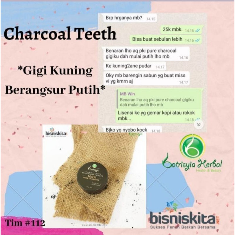 Charcoal teeth brightening powder batrisyia/ pemutih gigi alami ampuh/perontok karang gigi