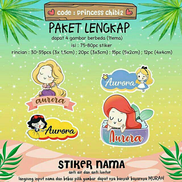 

❤ 70 PCS STICKER CUSTOM NAMA CODE : PRINCESS CHIBI 2 ❤