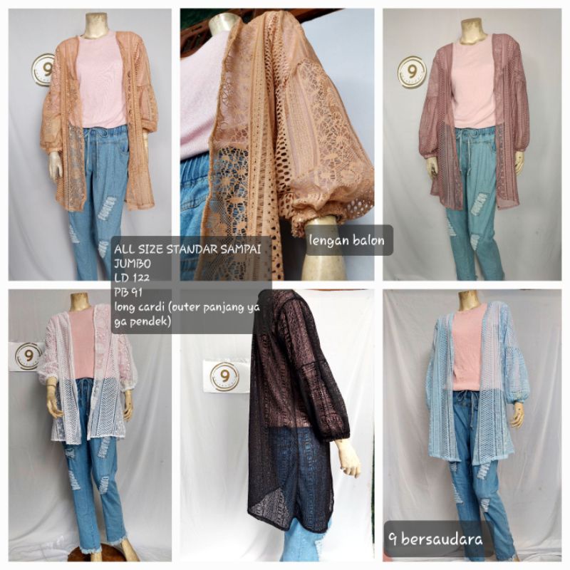 OUTER LONG CARDIGAN BRUKAT LENGAN BALON ALL SIZE STANDAR SAMPAI JUMBO