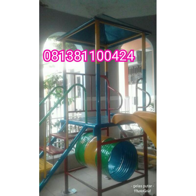 rumah perosotan mainan playground anak dengan terowongan dan jaring free ongkir jkt