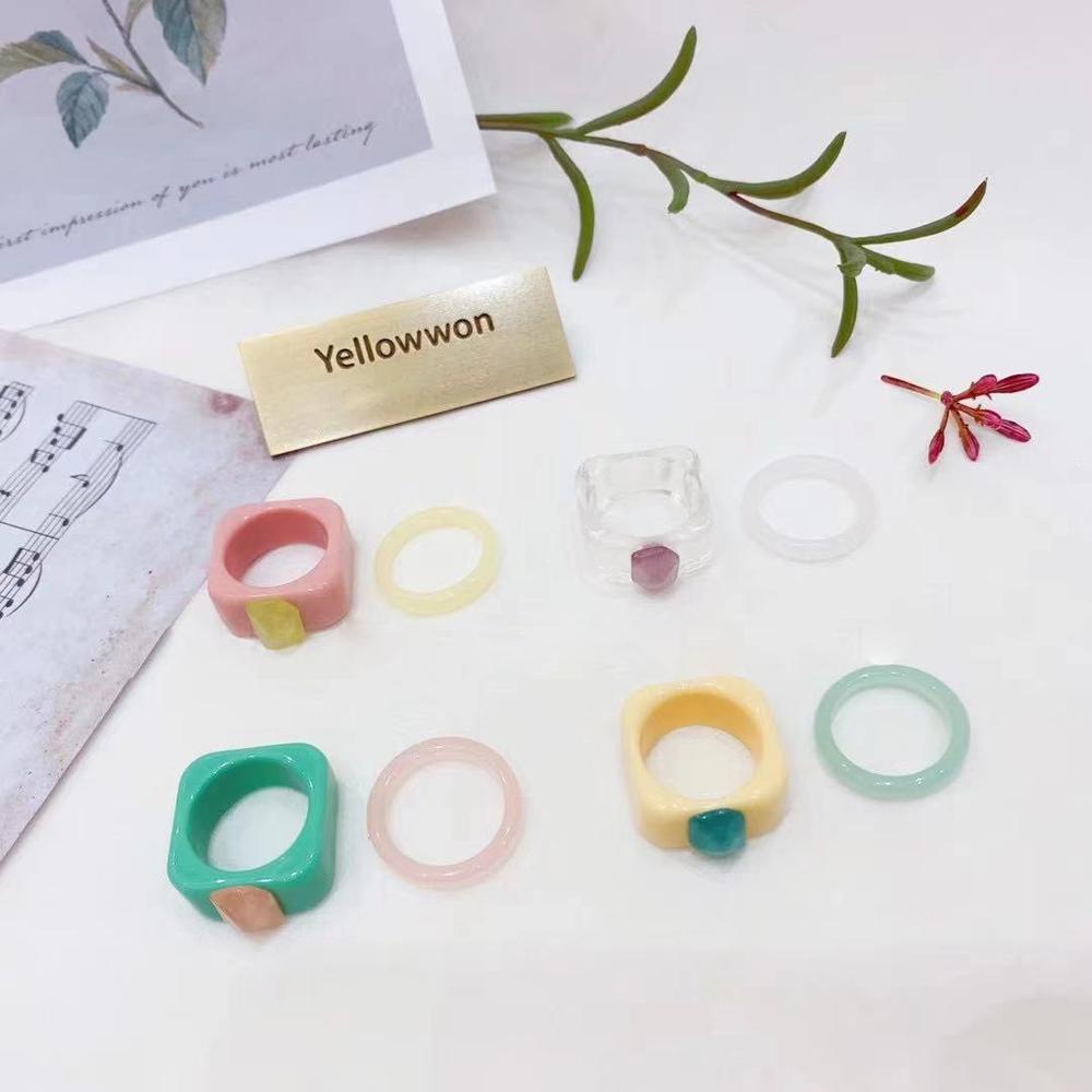 Agustinina Set Cincin Resin Geometris Lucu Manis Untuk Wanita Fashion Perhiasan