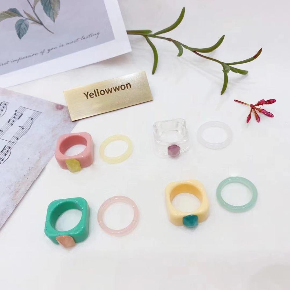 Mxbeauty Set Cincin Resin Korea Lucu Permen Warna Manis Perhiasan Fashion