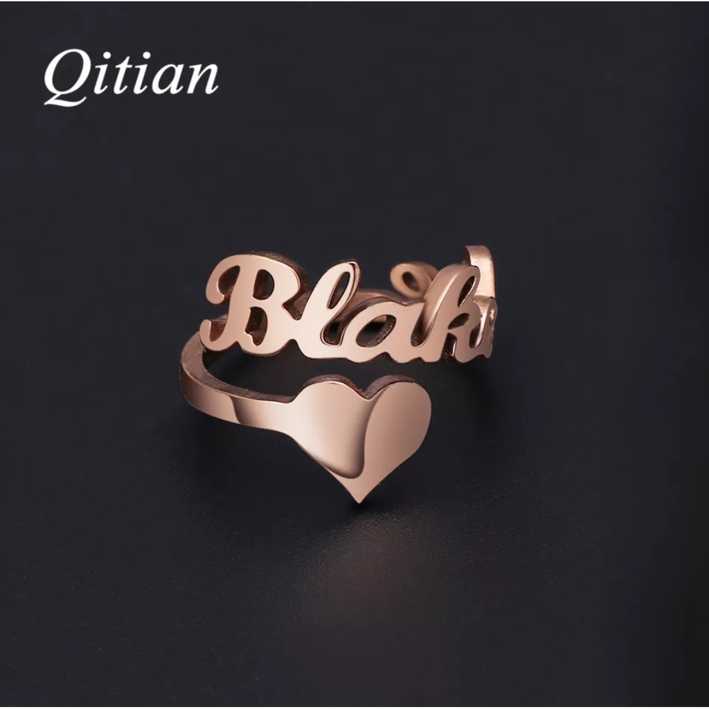 Cincin nama titanium anti karat custom lapis emas aksesoris fashion wanita korea couple rosegold