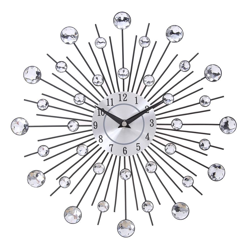 Sun 33cm Silver Diamante Beaded Jeweled Round Sunburst Metal Wall Clock Shopee Indonesia