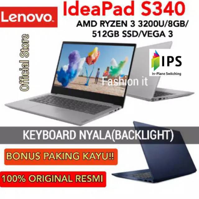 Laptop Lenovo Ideapad S340-14API - AMD ryzen 3 3200U - 8 GB - SSD 512 GB - VGA Vega 3 - windows 10