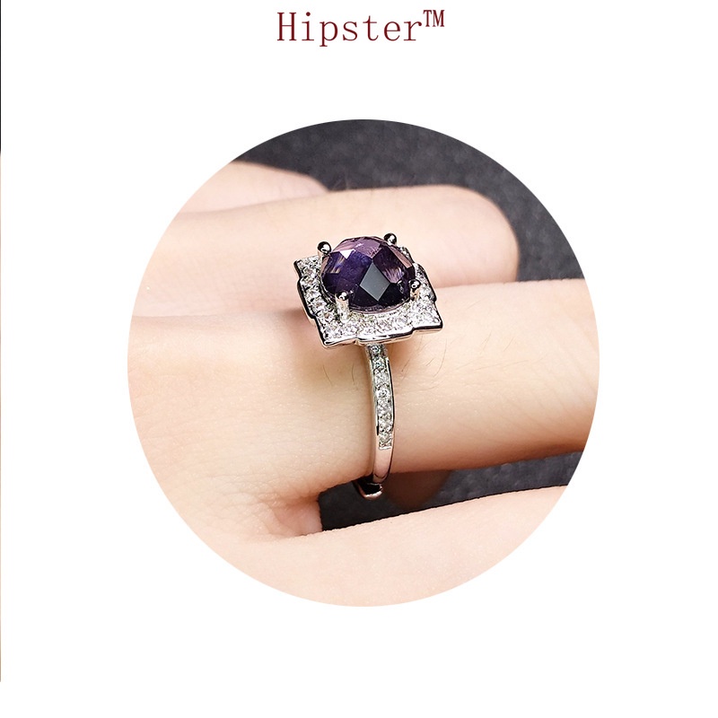 Hot Sale Punk Simple Personality Inlaid Purple Gemstone Square Ring