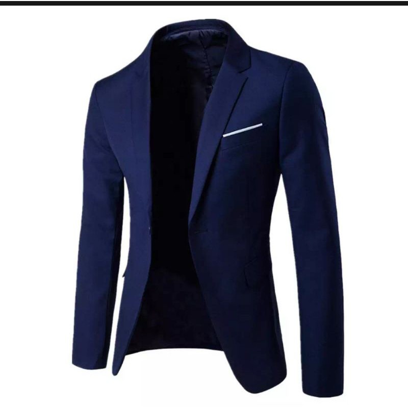 jas kerja jas pesta navy list putih