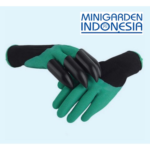 Sarung tangan berkebun satu pasang plus 4 cakar menggali tanah bahan latex HIJAU CAKAR by TIGER TOOL