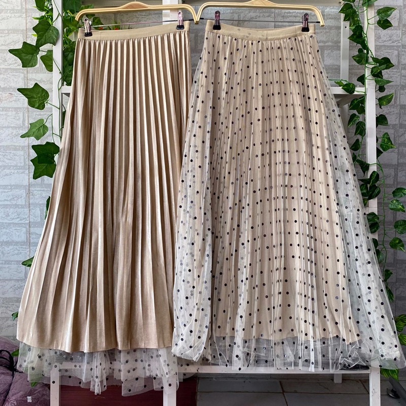 rok tutu bolak balik bahan velvet tille motif polkadot 4 warna ori import