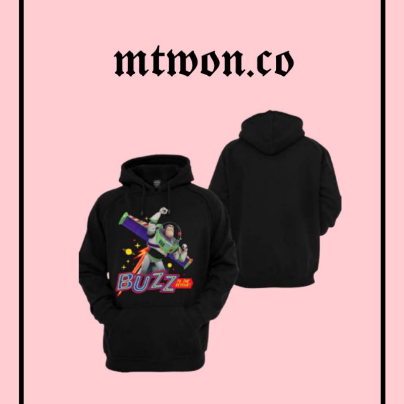 Jaket Hoodie jacket non Zipper BUZZ LIGHTYER TOY STORY black/hitam pria wanita dewasa tee kupluk