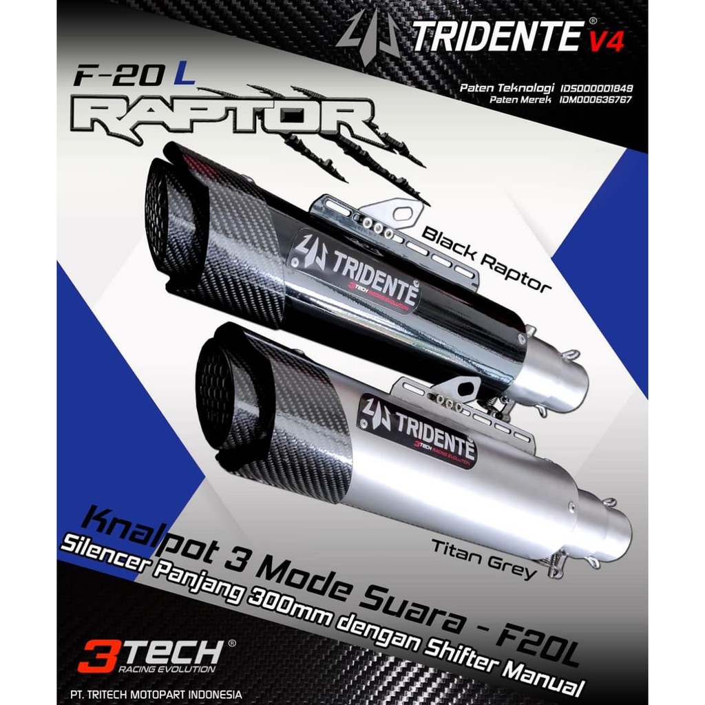 Knalpot 3Tech Tridente F20 Raptor Fullsystem 150cc