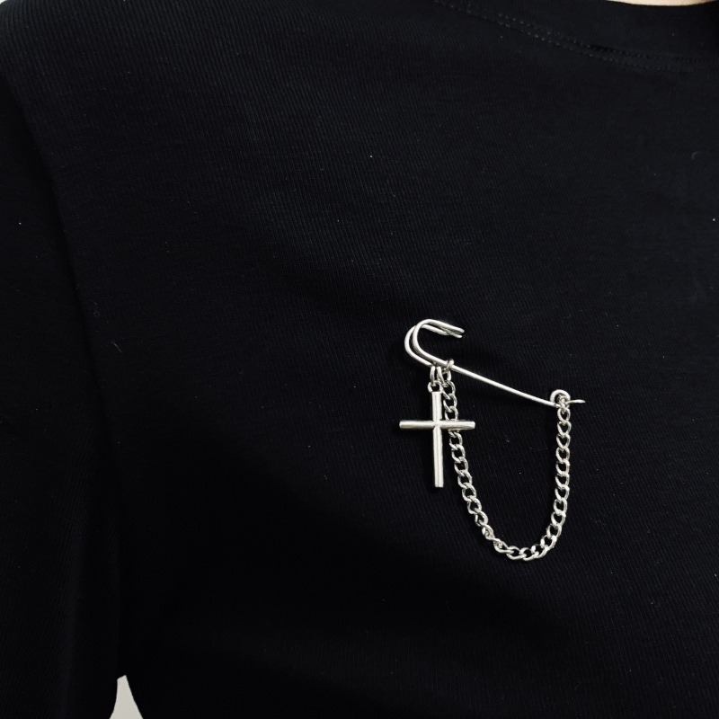 We Flower Bros Pin Bentuk Salib Aksen Rantai Warna Silver Gaya Punk Eropa-4