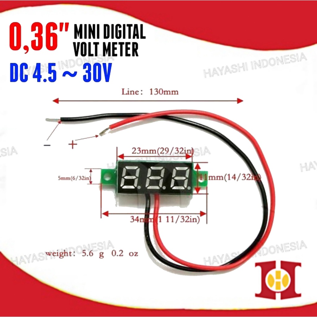 Digital Voltmeter Mini 0.36&quot; DC 4.5-30V Volt Meter 2 Kabel Tanpa Frame