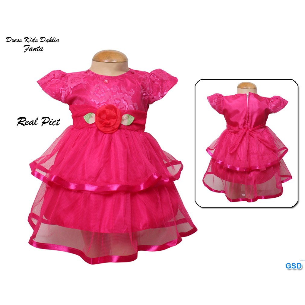 Dress Kids Dahlia/Baju Terusan Dress Anak Bayi 1thn Brukat Lapis Furing/Dress Anak Premium Elegant